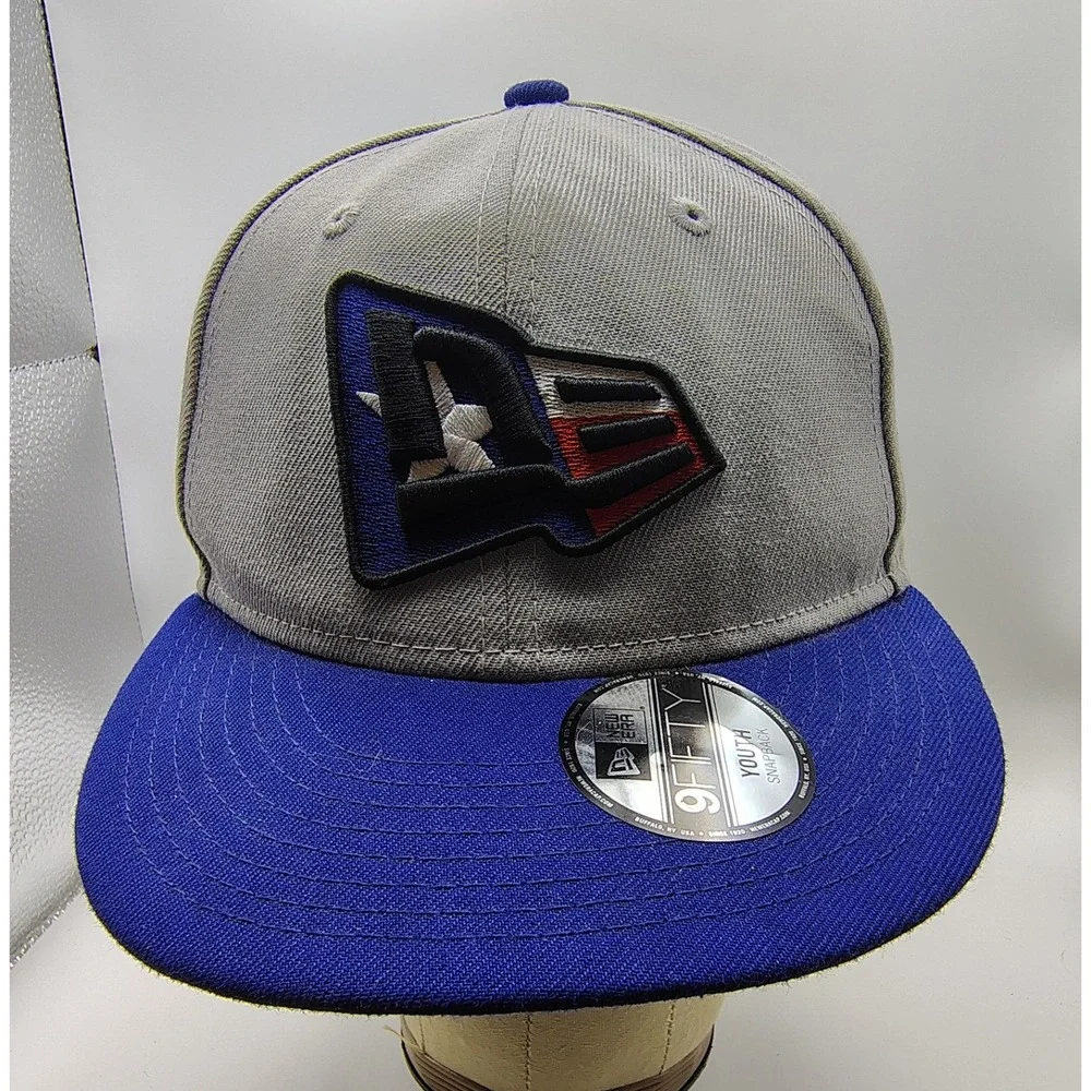 New Era Youth 9FIFTY Snapback Hat Gray‎ Blue Logo Baseball Cap Adjustable